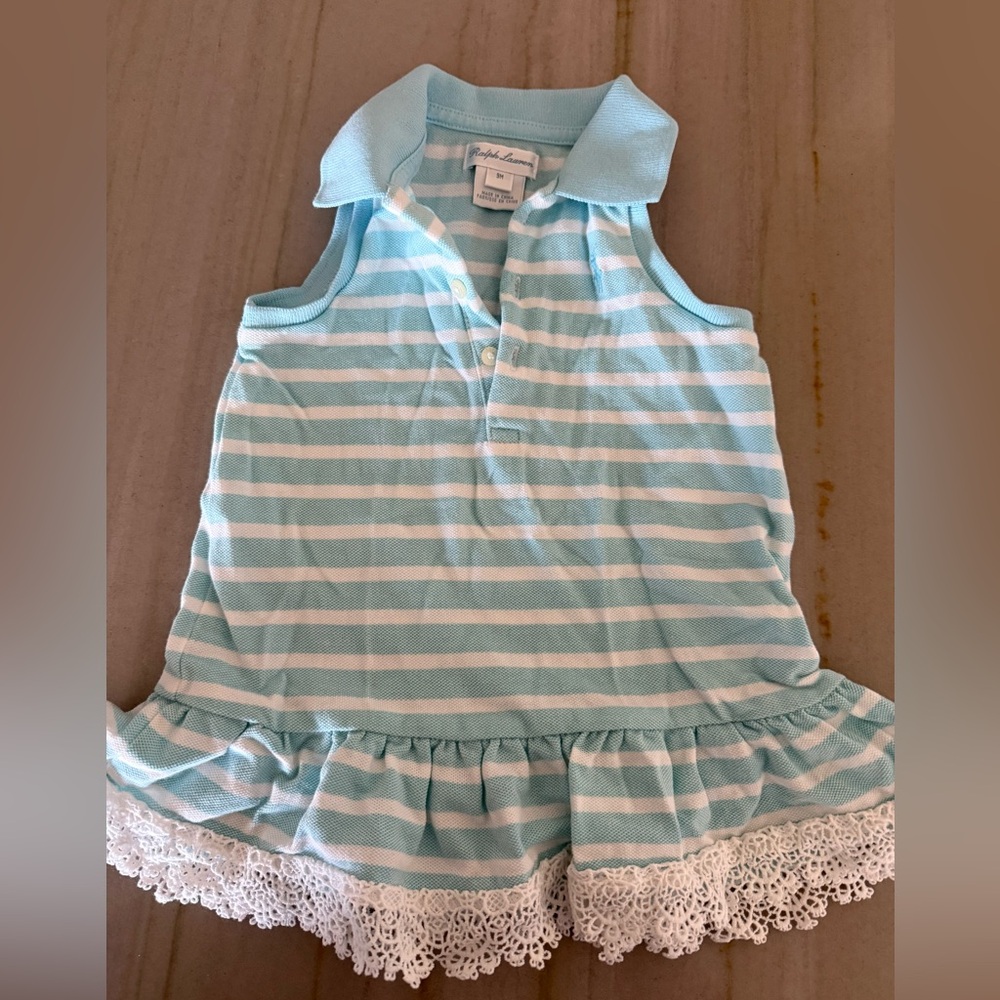 Ralph Lauren Light Blue Striped Polo for Baby Girls